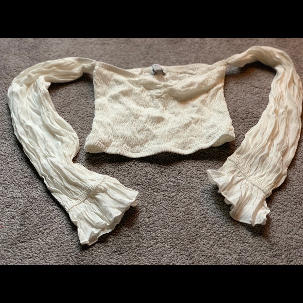 Cream Bell Sleeve Crop Top